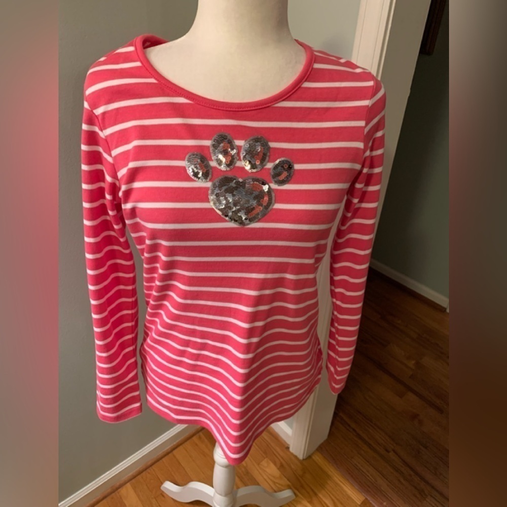Quacker factory pink striped knit top, size XXS